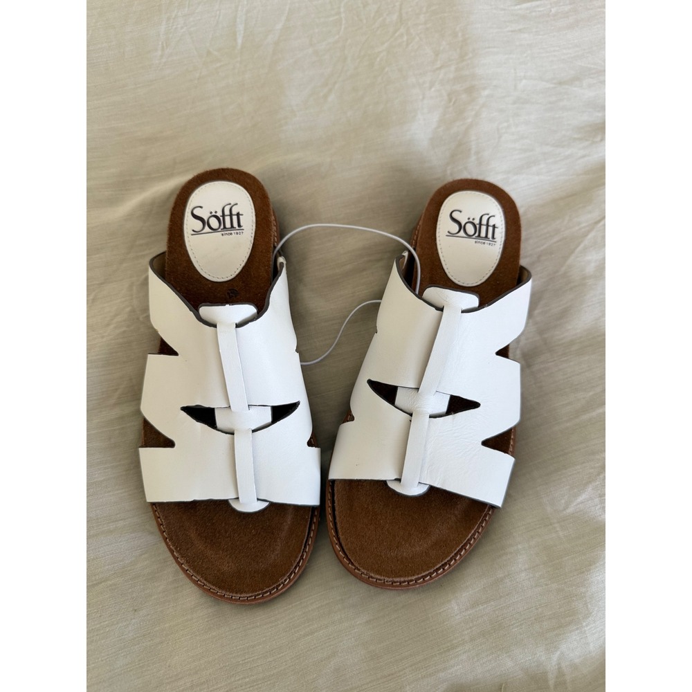 New Söfft White Leather Balin Cutout‎ Slide Sandals Comfortable Casual Everyday